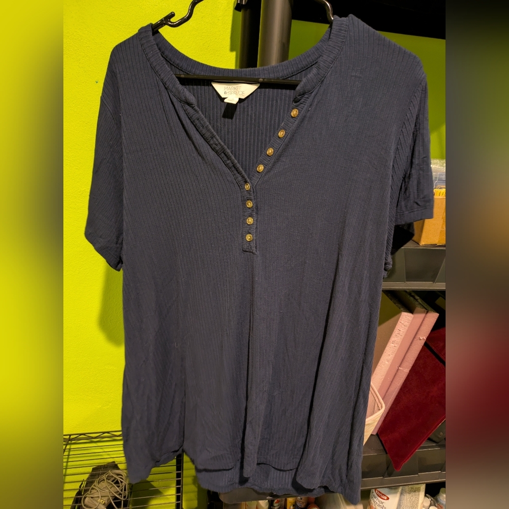 Maret And Spruce Button Navy Blouse